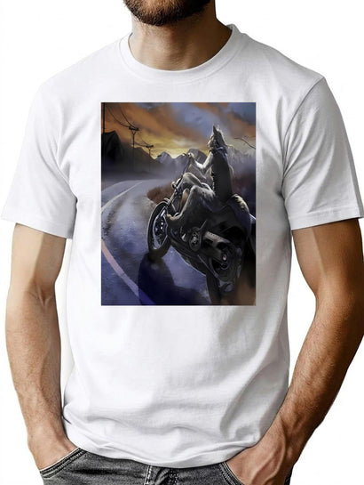 Werewolf Riding Motorcycle Meme T-Shirt for Men & Women, T-Shirts Graphic Tee - Black