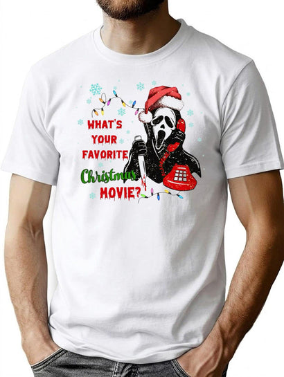 What's Your Favorite Horror Movie Christmas Xmas Holiday Ghostface T-Shirt for Men & Women, T-Shirts Graphic Tee - Black