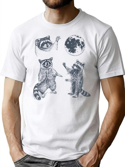 Wild Raccoon And Moon T-Shirt for Men & Women, T-Shirts Graphic Tee - Black