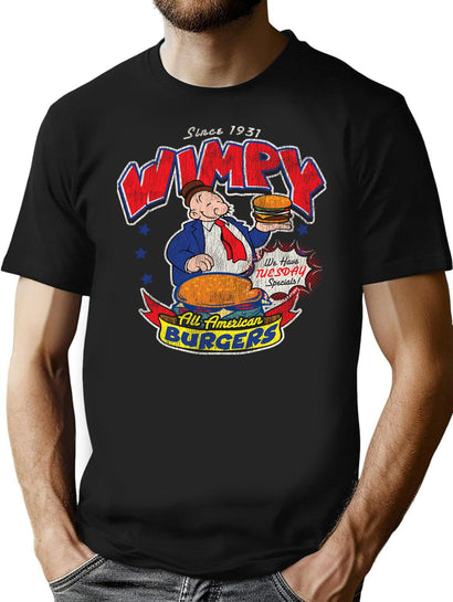 Wimpy Burger Dks Worn T-Shirt for Men & Women, T-Shirts Graphic Tee - Black