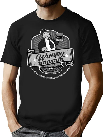Wimpy Burger Faded Patch T-Shirt for Men & Women, T-Shirts Graphic Tee - Black