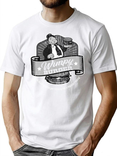 Wimpy Burger Faded Patch T-Shirt for Men & Women, T-Shirts Graphic Tee - Black