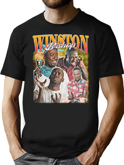 Winston Bishop Vintage 90S Bootleg Style Bootleg Graphic T-Shirt - Black