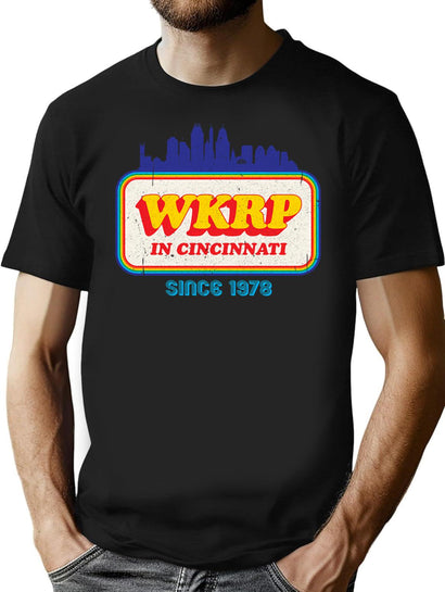 Wkrp In Cincinnati Skyline Logo T-Shirt for Men & Women, T-Shirts Graphic Tee - Black