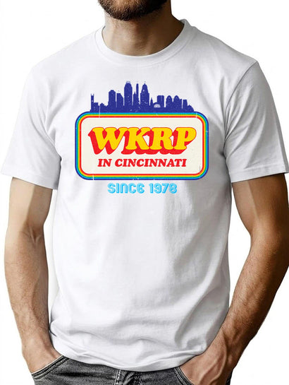 Wkrp In Cincinnati Skyline Logo T-Shirt for Men & Women, T-Shirts Graphic Tee - Black