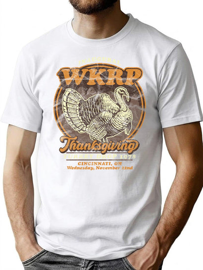 Wkrp Turkey Day Vintage Worn T-Shirt for Men & Women, T-Shirts Graphic Tee - Black