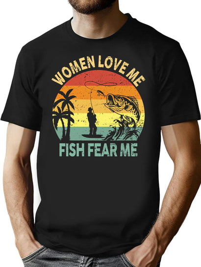 Women Love Me Fish Fear Me Funny Vintage Fishing9 T-Shirt for Men & Women, T-Shirts Graphic Tee - Black