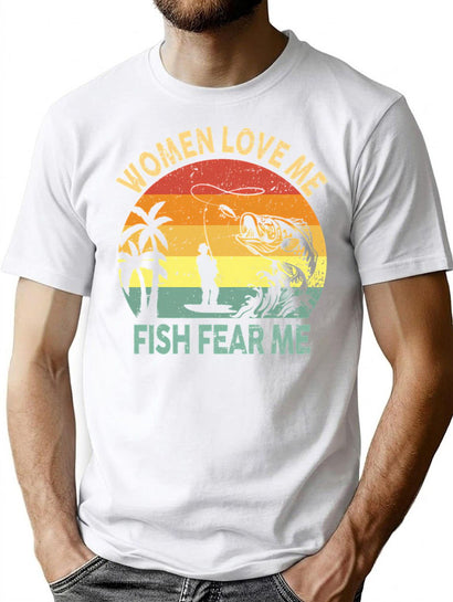 Women Love Me Fish Fear Me Funny Vintage Fishing9 T-Shirt for Men & Women, T-Shirts Graphic Tee - Black
