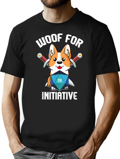 Woof For Initiative Funny Corgi Dog D20 Rpg Gamer Gift T-Shirt for Men & Women, T-Shirts Graphic Tee - Black