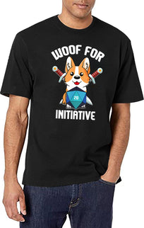 Woof For Initiative Funny Corgi Dog D20 Rpg Gamer Gift T-Shirt for Men & Women, T-Shirts Graphic Tee - Black