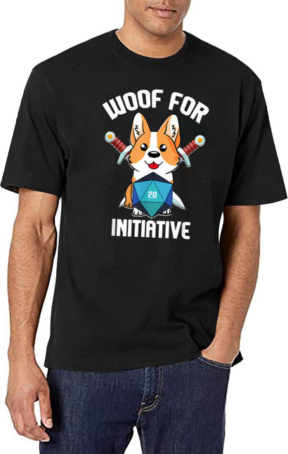 Woof For Initiative Funny Corgi Dog D20 Rpg Gamer Gift T-Shirt for Men & Women, T-Shirts Graphic Tee - Black