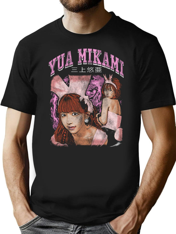 Yua Mikami Vintage 80S Bootleg Design Bootleg Graphic T-Shirt - Black