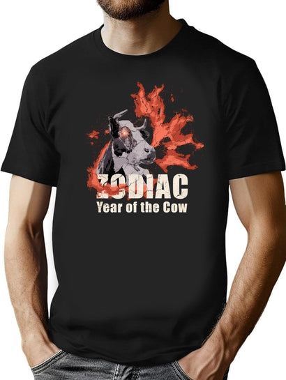 Zodiac Cow Bootleg Graphic T-Shirt - Black