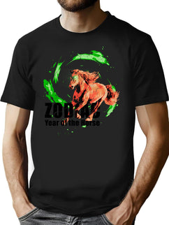 Zodiac Horse Bootleg Graphic T-Shirt - Black