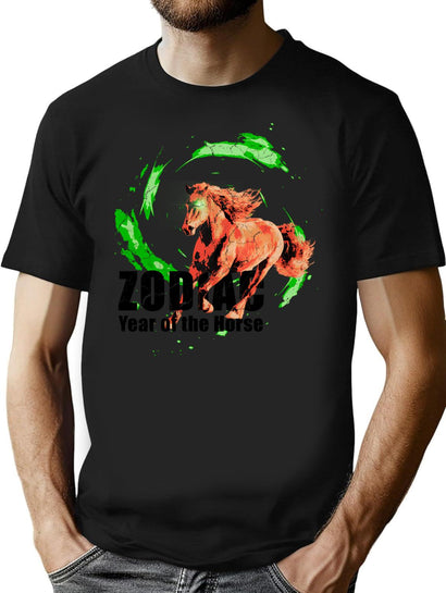 Zodiac Horse Bootleg Graphic T-Shirt - Black