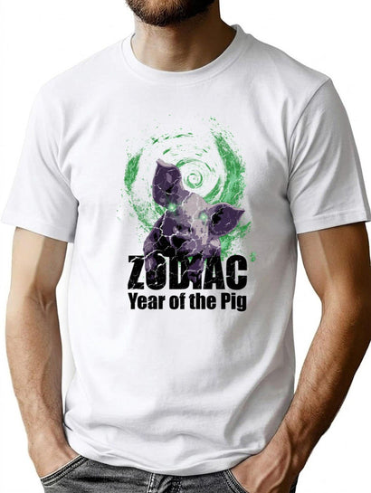 Zodiac Pig Bootleg Graphic T-Shirt - Black