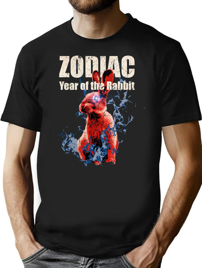 Zodiac Rabbit Bootleg Graphic T-Shirt - Black
