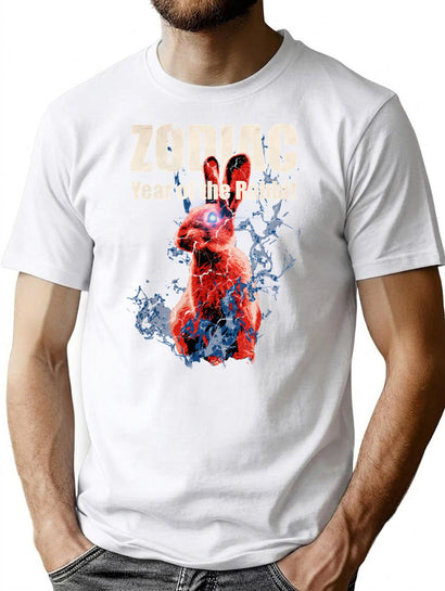 Zodiac Rabbit Bootleg Graphic T-Shirt - Black