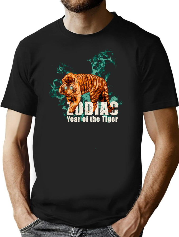 Zodiac Tiger Bootleg Graphic T-Shirt - Black